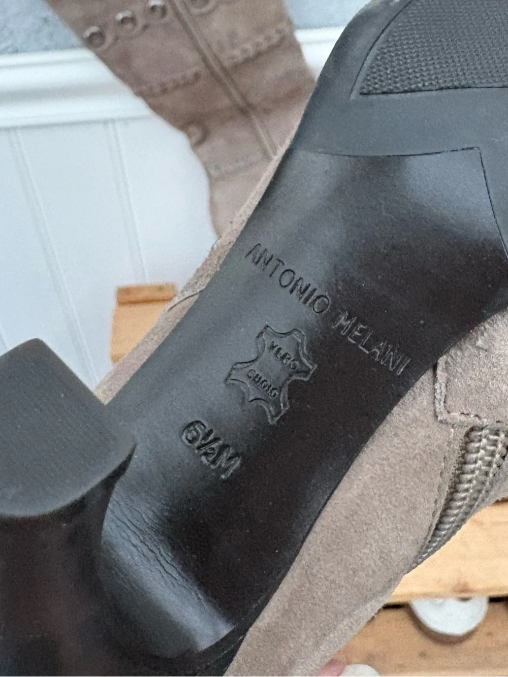 ANTONIO MELANI Taupe Suede Over-the-Knee Boots with Studded Eyelet Detail